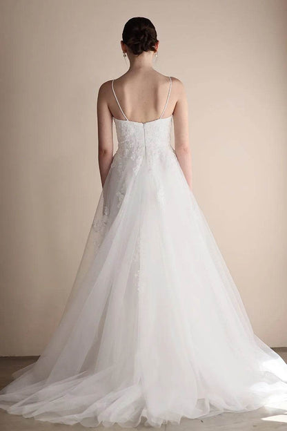 A-Line Sweep-Brush Train Lace Tulle Wedding Dress CW3547