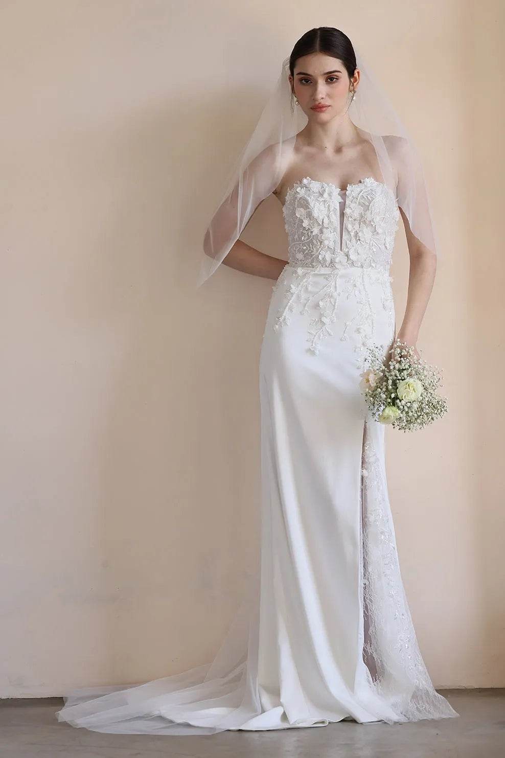 Trumpet-Mermaid Sweep-Brush Train Satin Lace Wedding Dress CW3551