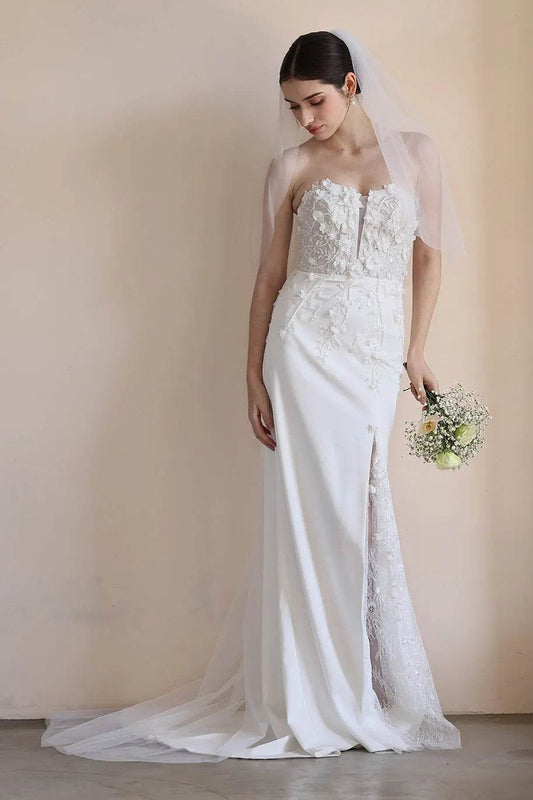 Trumpet-Mermaid Sweep-Brush Train Satin Lace Wedding Dress CW3551