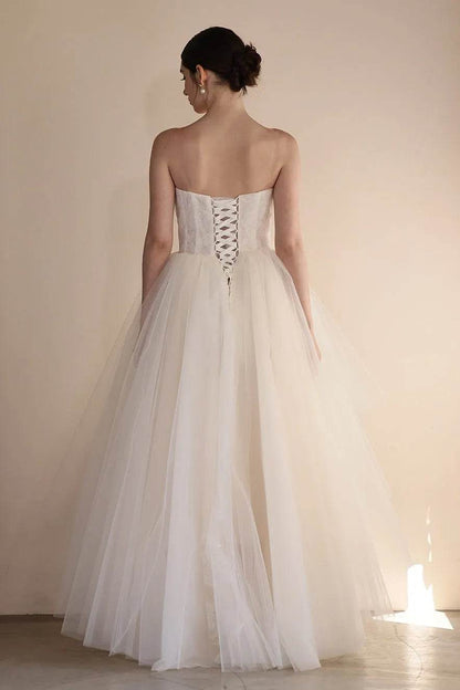 A-Line Floor Length Lace Tulle Wedding Dress CW3554