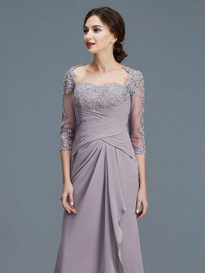 Sheath/Column 3/4 Sleeves Sweetheart Ruffles Chiffon Floor-Length Mother of the Bride Dresses - RongMoon