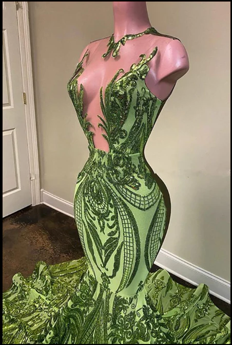Sexy Sequins Sparingly Olive Green Mermaid Prom Dress Classy Evening Dress  cc354