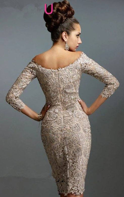 Elegant Mother Of The Bride Dresses Sheath 3/4 Sleeves Lace Plus Size Short Wedding Party Dress Mother Dresses For Wedding - RongMoon
