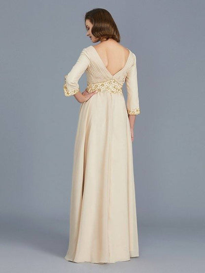 A-Line/Princess V-neck Ruffles Chiffon Floor-Length Mother of the Bride Dresses - RongMoon