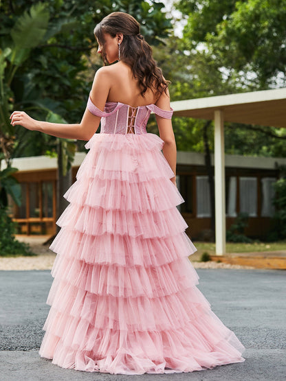 Off the Should Diamond Corset Top Maxi Dress Dusty Rose