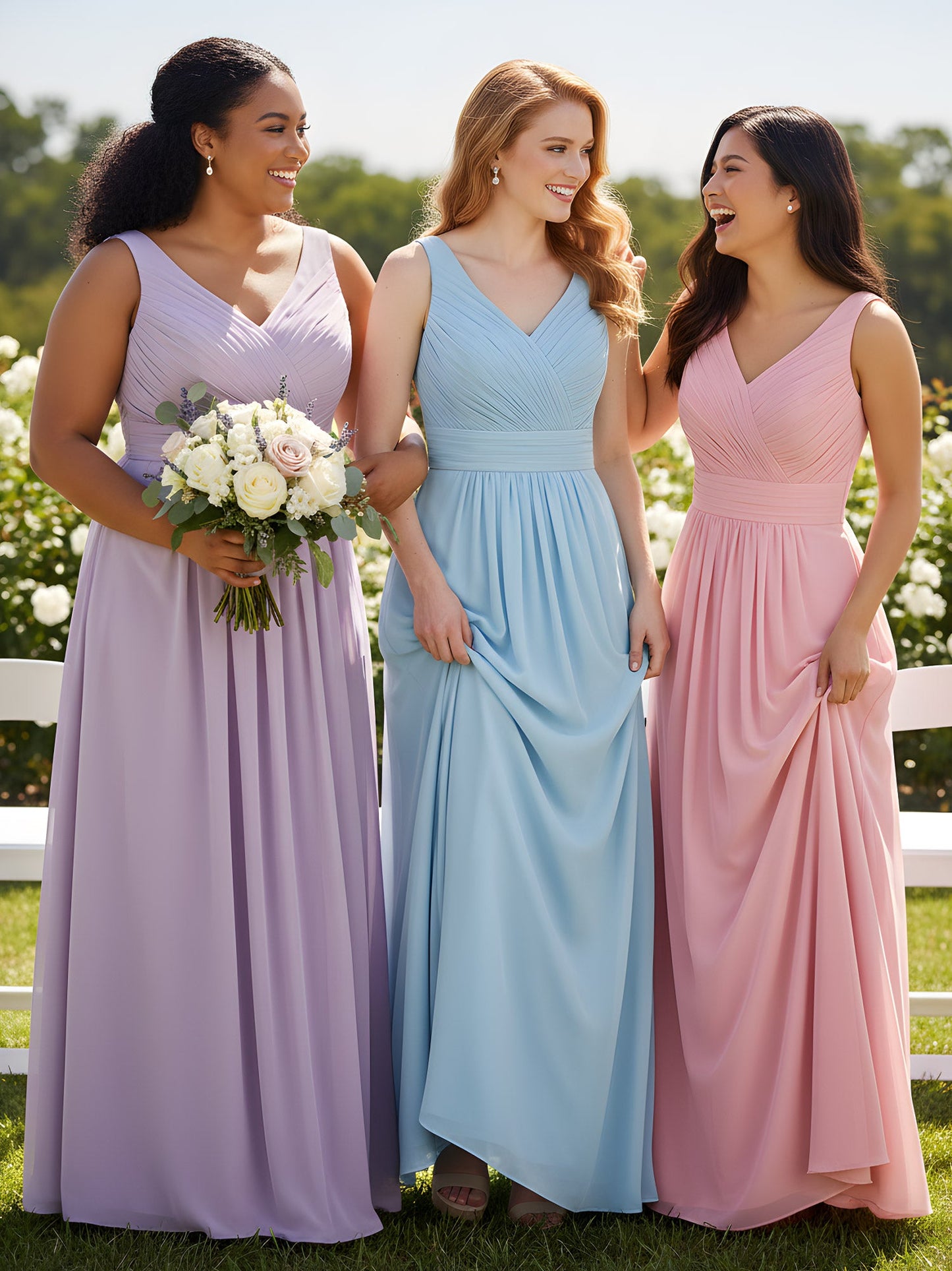 V-neck Full Length Chiffon Dress with Pleated Bodice Dusty Sage