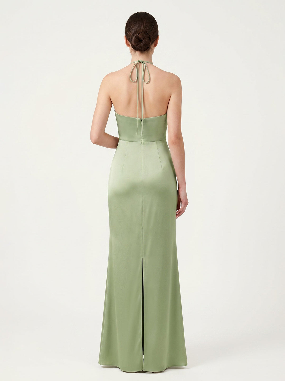 Slim Fit Satin-Blend Dress with Self-Tie Halter Dusty Sage