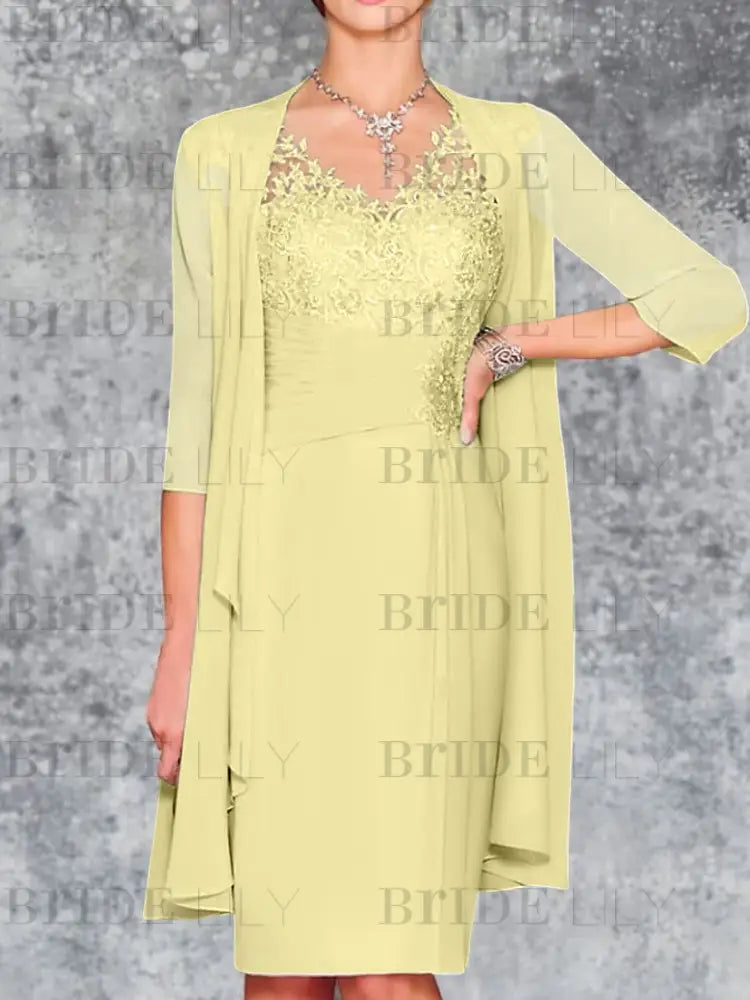 Two Piece Ruffle Chiffon Mother of the Bride Outfit Lace Short Wedding Guest Dress