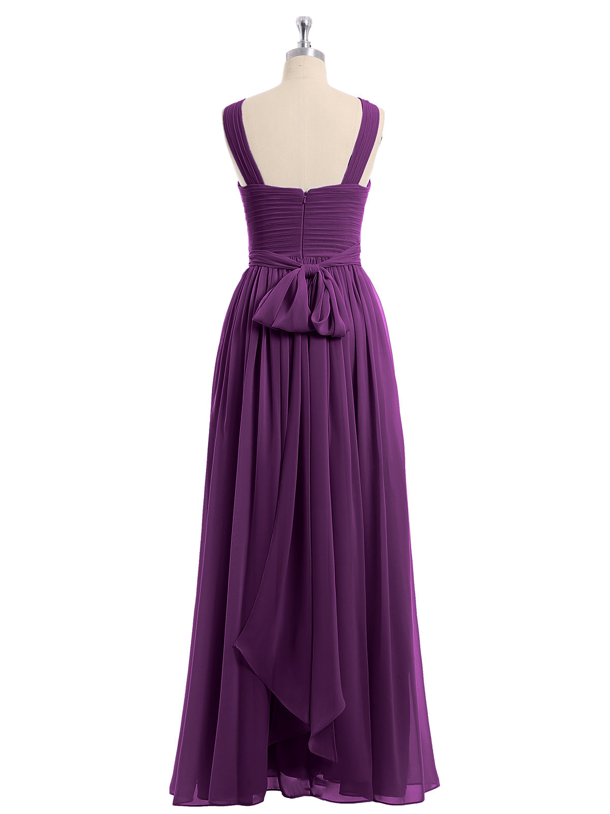 Cross Front Chiffon Long Dress with Bow Grape
