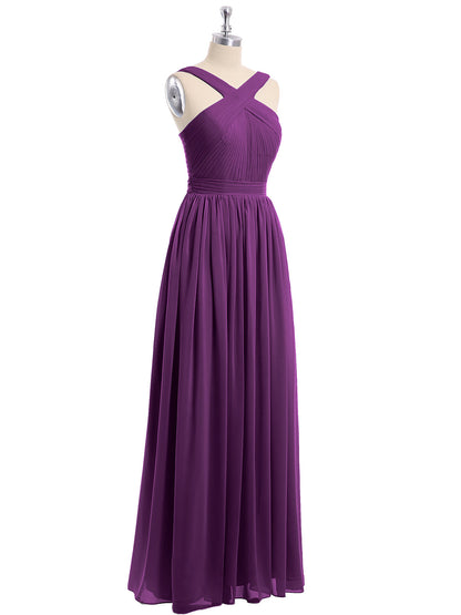Cross Front Chiffon Long Dress with Bow Grape