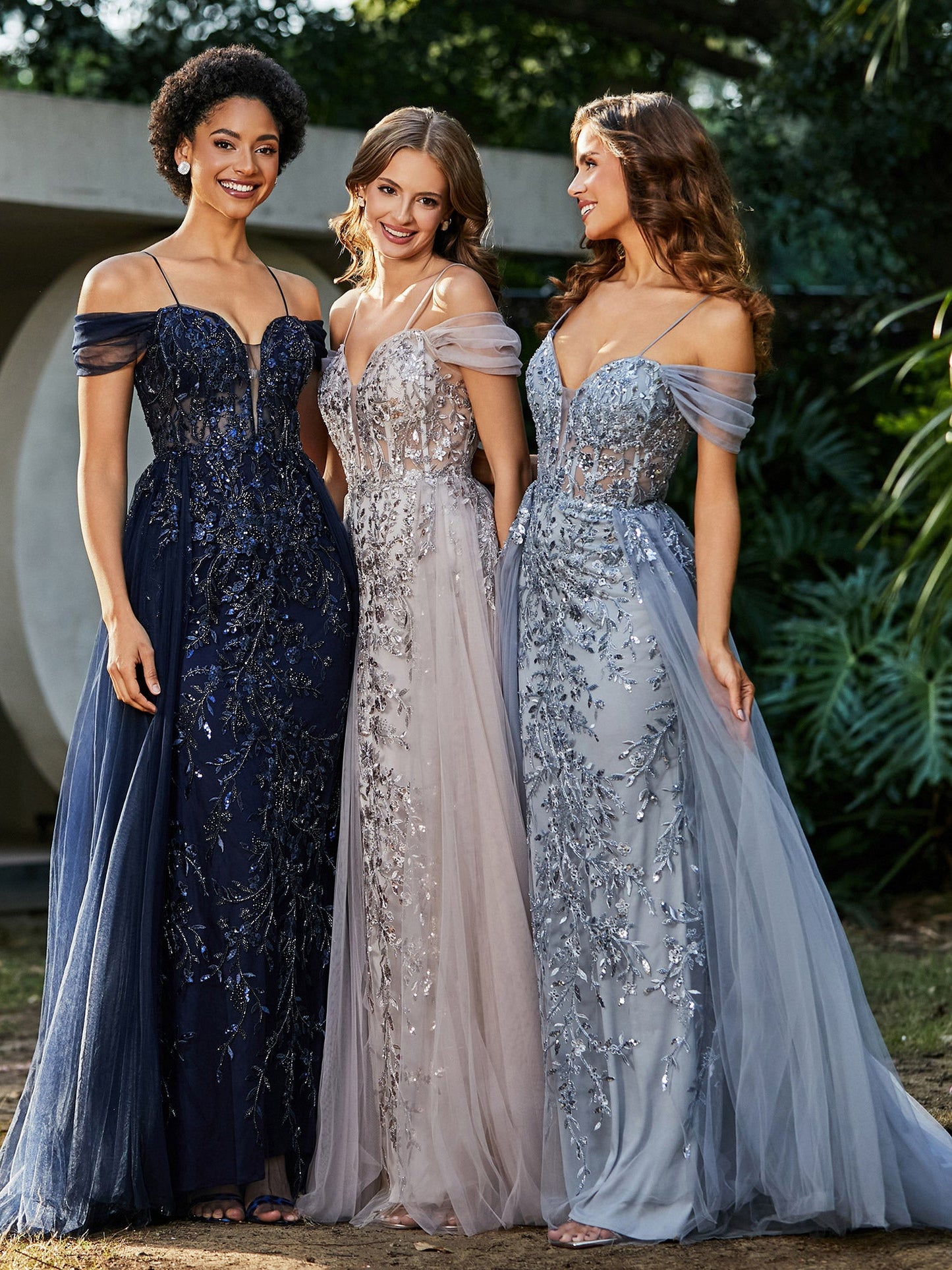 Lace Up Back Off Shoulder Tulle Prom Dresses Dark Navy