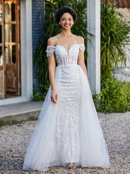 Lace Up Back Off Shoulder Tulle Gown Ivory