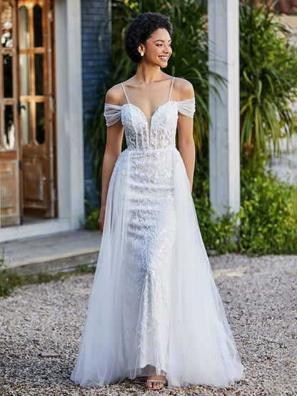 Lace Up Back Off Shoulder Tulle Gown Ivory