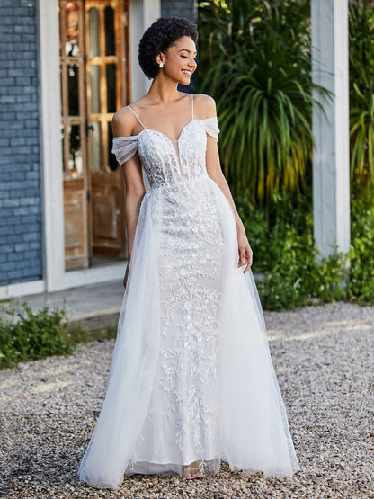Lace Up Back Off Shoulder Tulle Gown Ivory