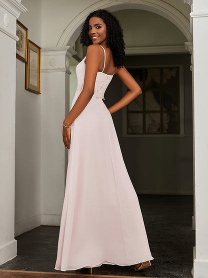 Lace Appliqued  Backless Chiffon A-Line Dress Blushing Pink