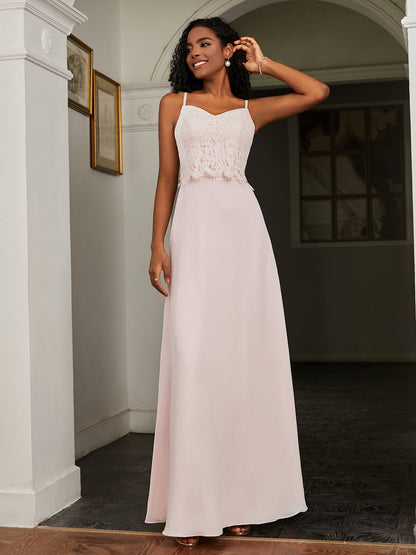 Lace Appliqued  Backless Chiffon A-Line Dress Blushing Pink