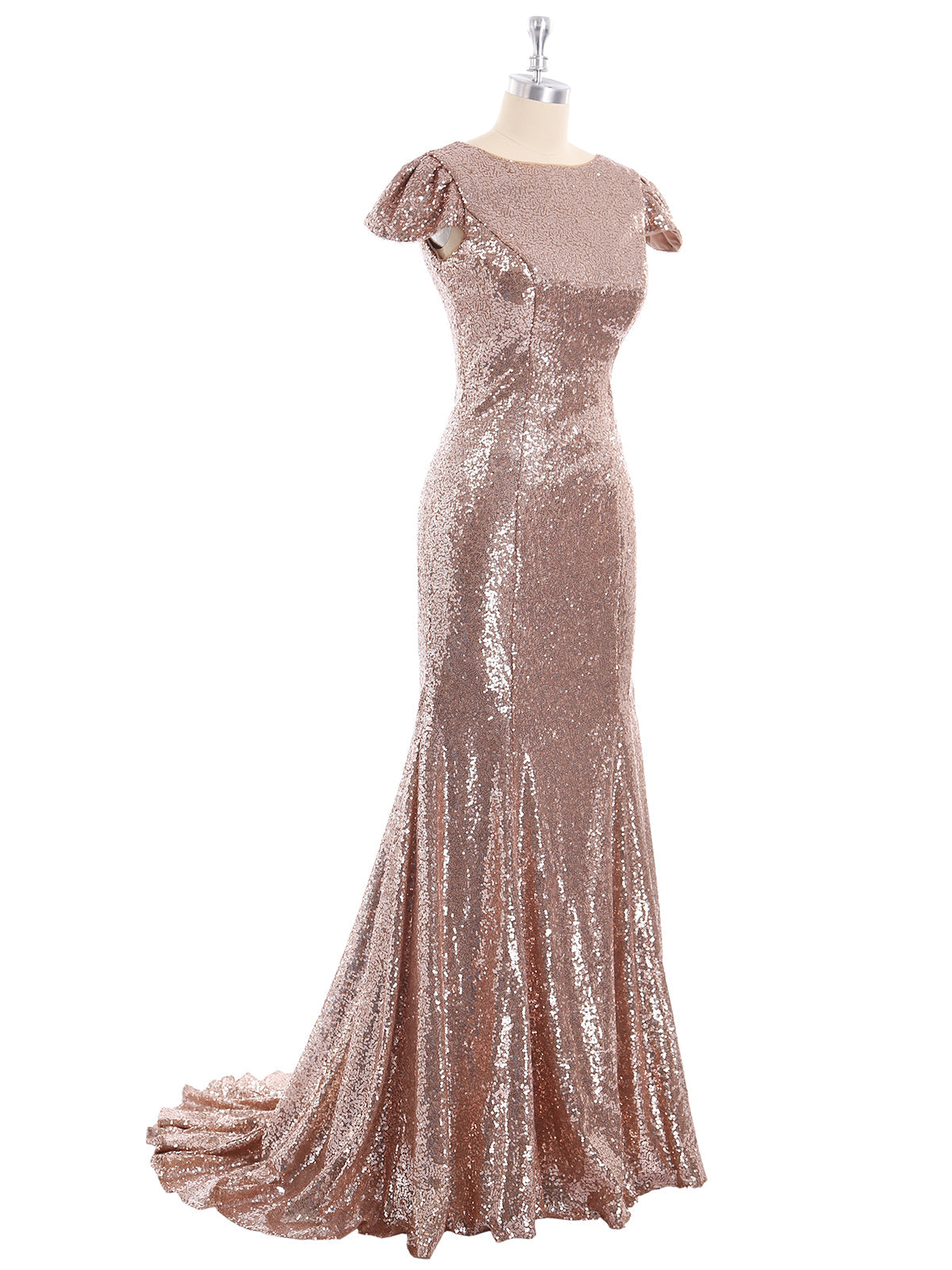 Sequins Mermaid Dress with Cap Sleeves Metallic Gold