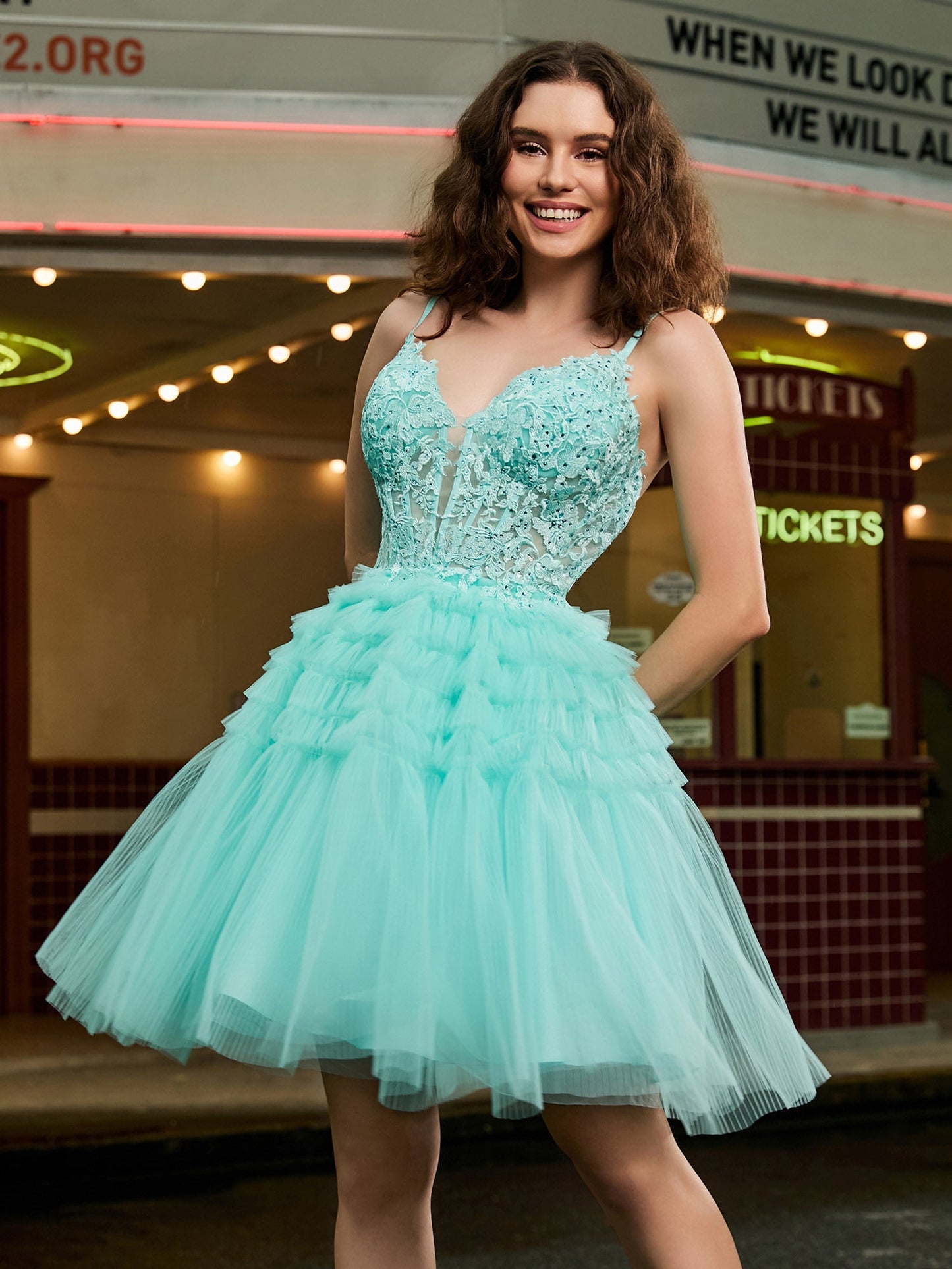 Corset Top Tulle Tiered Short Dress Spa