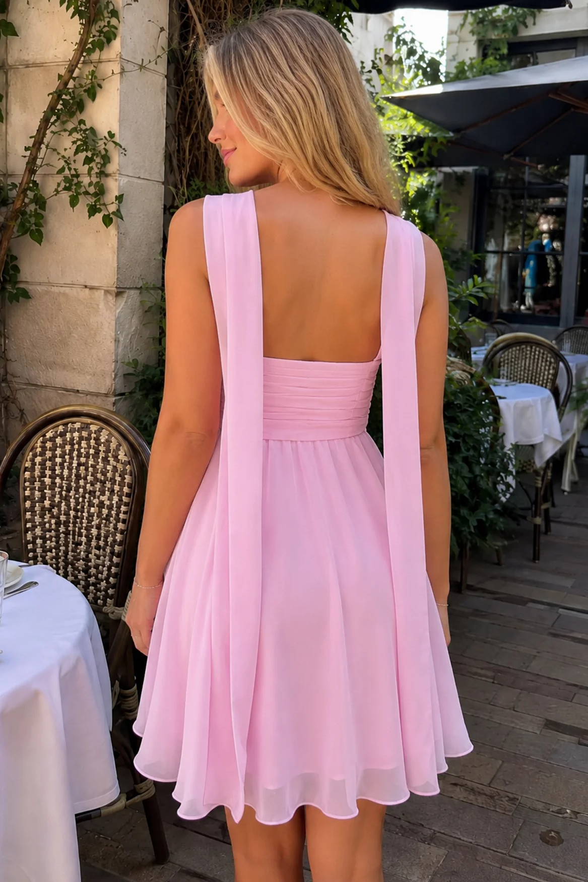 Casual A-Line Empire-Waist Strapless Pleated Chiffon Homecoming Party Dress