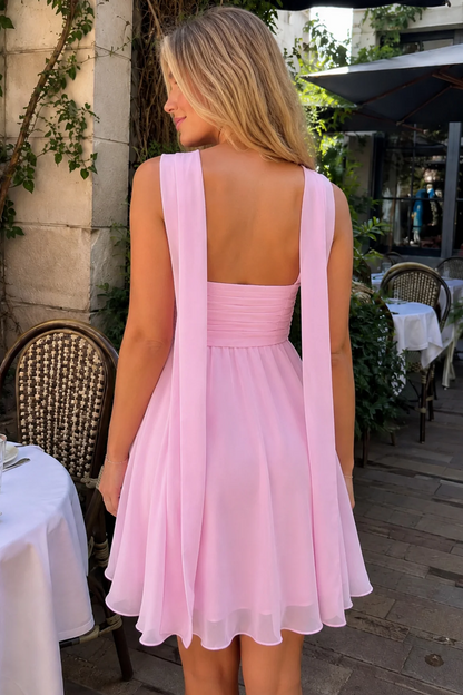 Casual A-Line Empire-Waist Strapless Pleated Chiffon Homecoming Party Dress