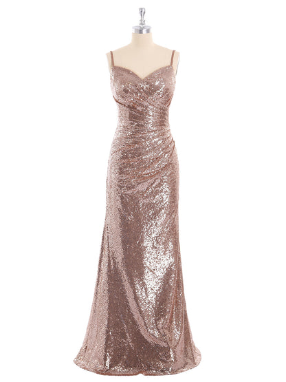 Spaghetti Strap Sequins Gown with Sweetheart Metallic Gold