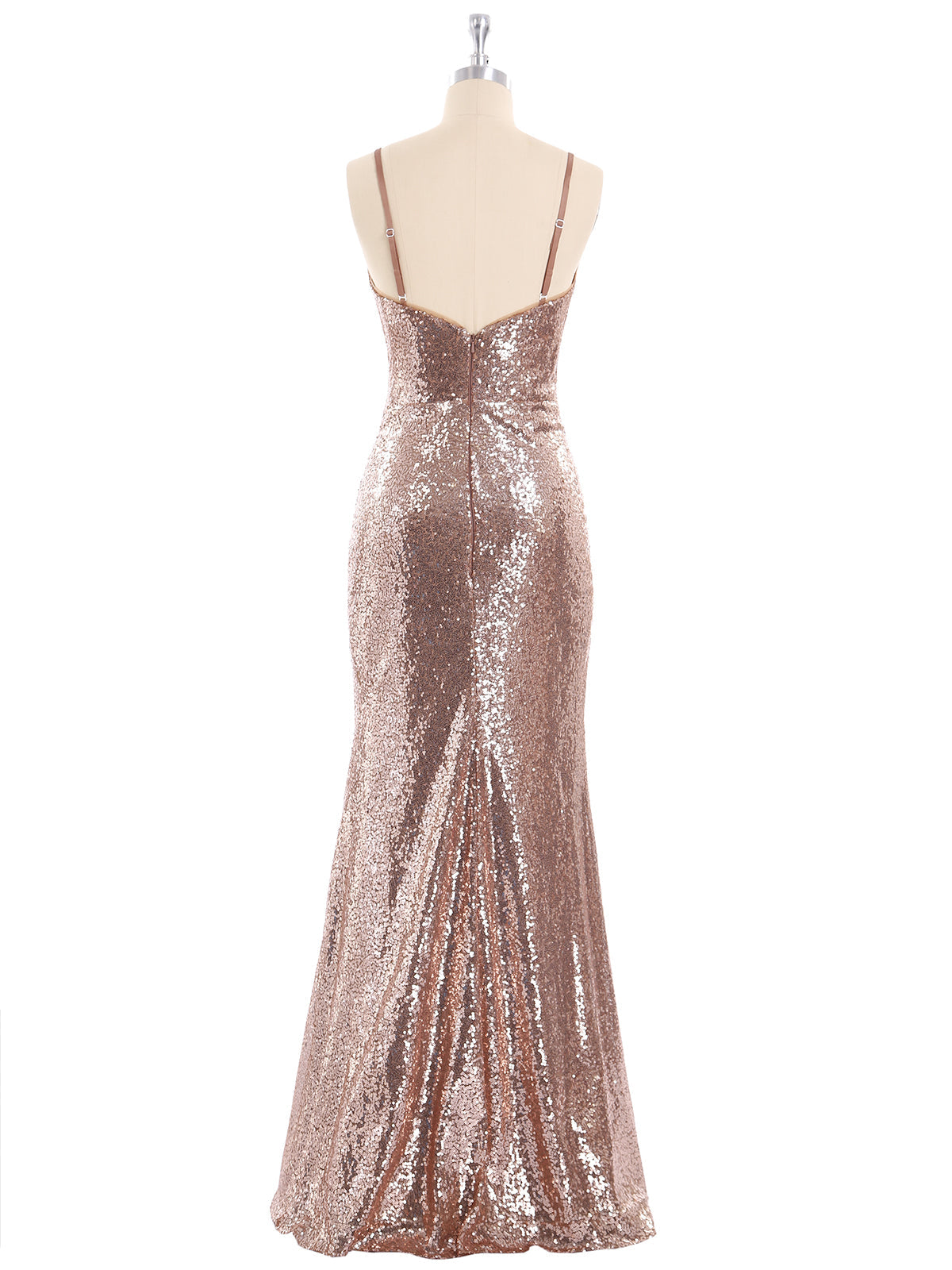 Spaghetti Strap Sequins Gown with Sweetheart Metallic Gold