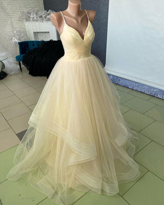Champagne Wedding Dress V Neck Ruffles Ball Gown