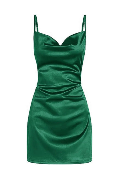 Champagne Spaghetti Straps Satin Homecoming Dress