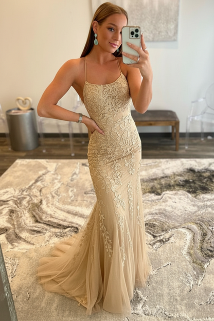 Mint Green Lace Mermaid Backless Long Prom Dresses Sleeveless Evening Dresses