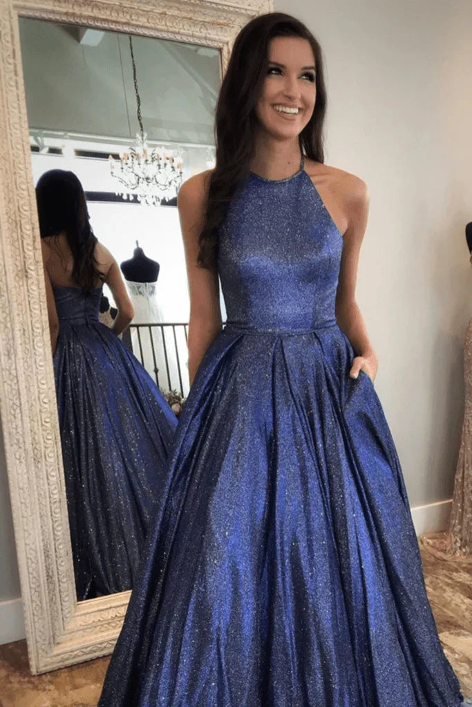 Aimishang Charming A Line Sequin Long Prom Dresses With Pockets, Evening Dresses