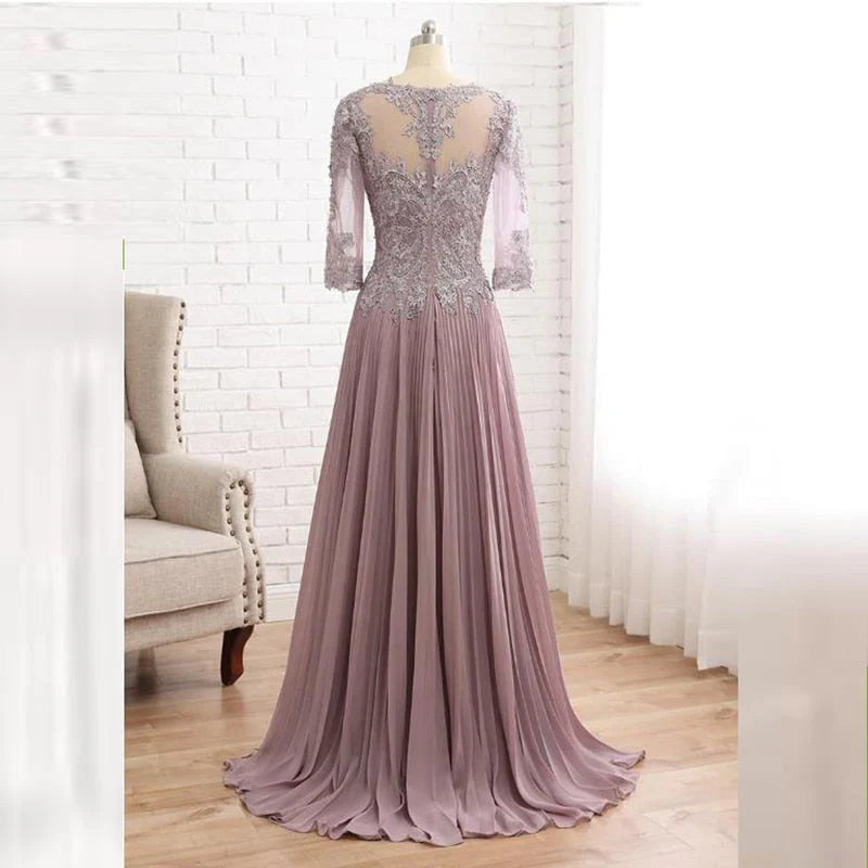 Elegant lace jewelry collar with 3/4 sleeves Mother of the Bride Dresses