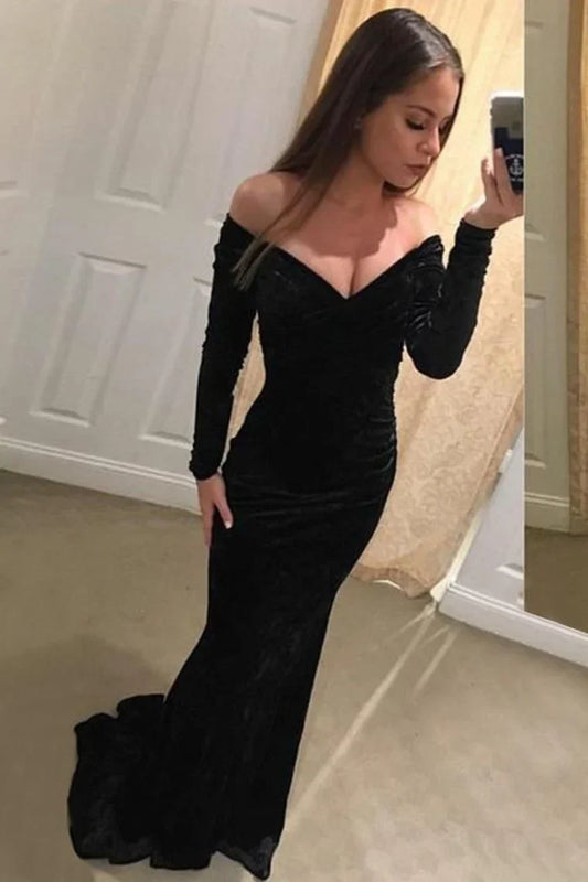Aimishang Prom Dresses Charming Long Sleeves Blavk Sheath Evening Dresses