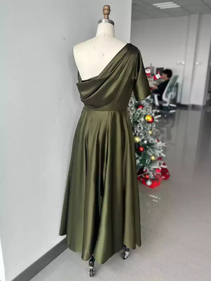 Charming A-line/Princess style single shoulder half sleeve ruffled Mother of the Bride Dresses