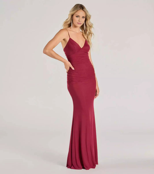 Charming breathable mesh adjustable thin shoulder strap V-neck mermaid Prom Dresses