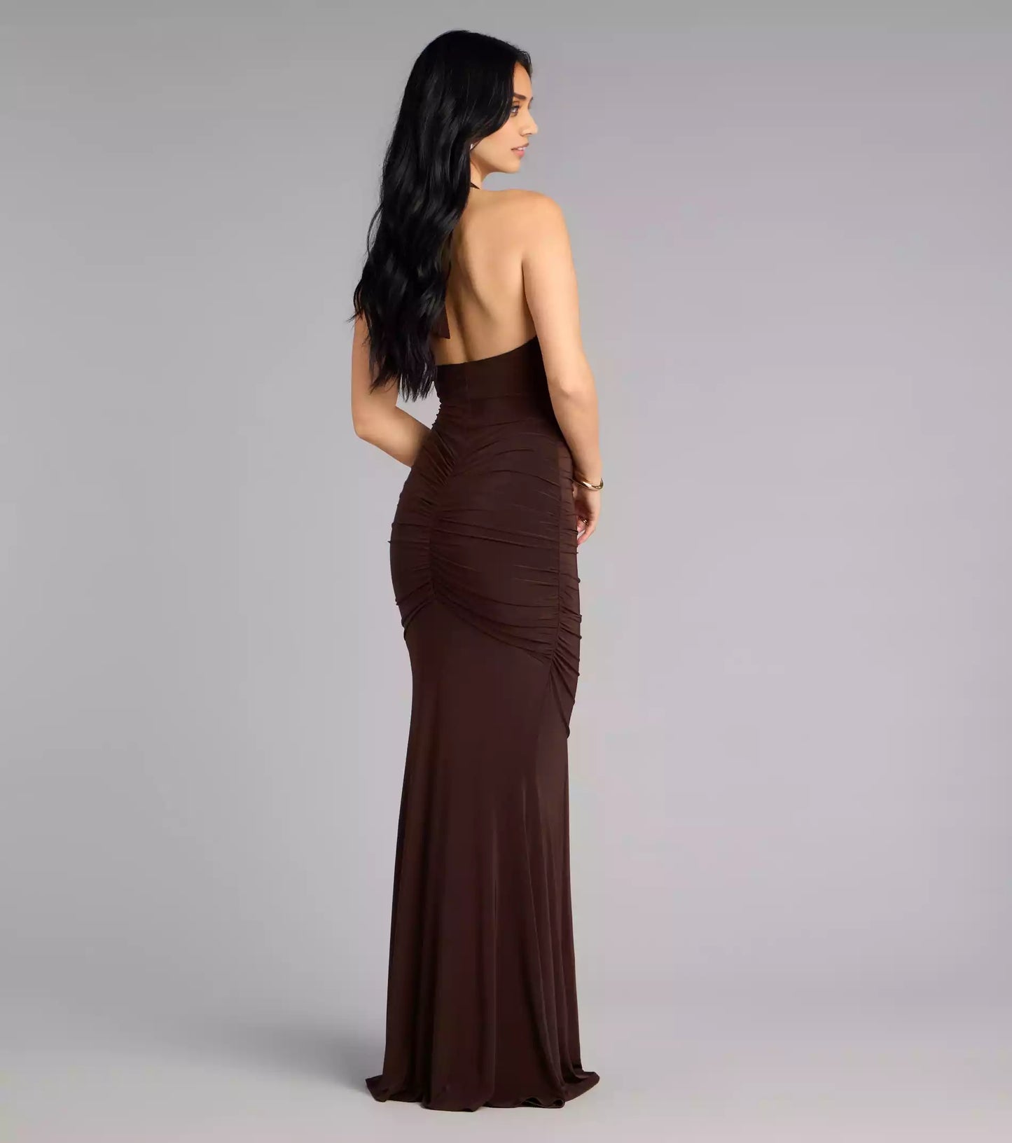 Charming deep V-neckline, front waistband, hanging pleats, backless mermaid, and floor skirt Prom Dresses