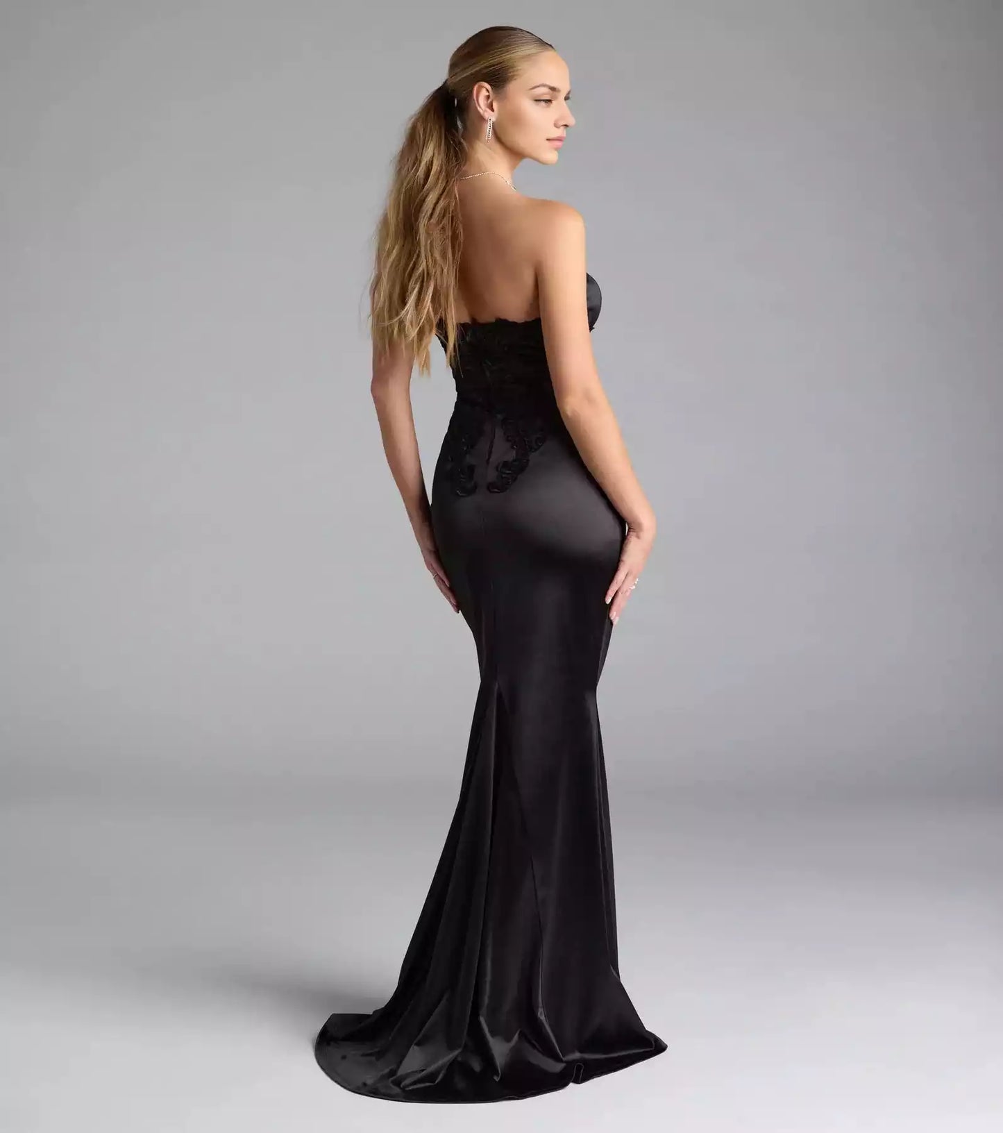 Charming elastic satin strapless heart-shaped neckline with back zipper mermaid silhouette and floor Prom Dresses