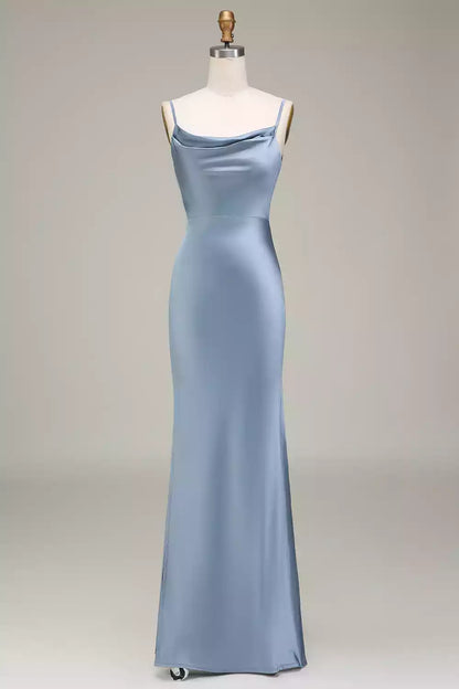 Charming satin backless sleeveless and floor length slim fit Bridesmaid Dresses