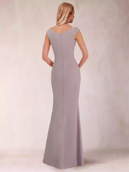 Charming slim fit/straight V-neck sleeveless pleated side slit bow Mother of the Bride Dresses
