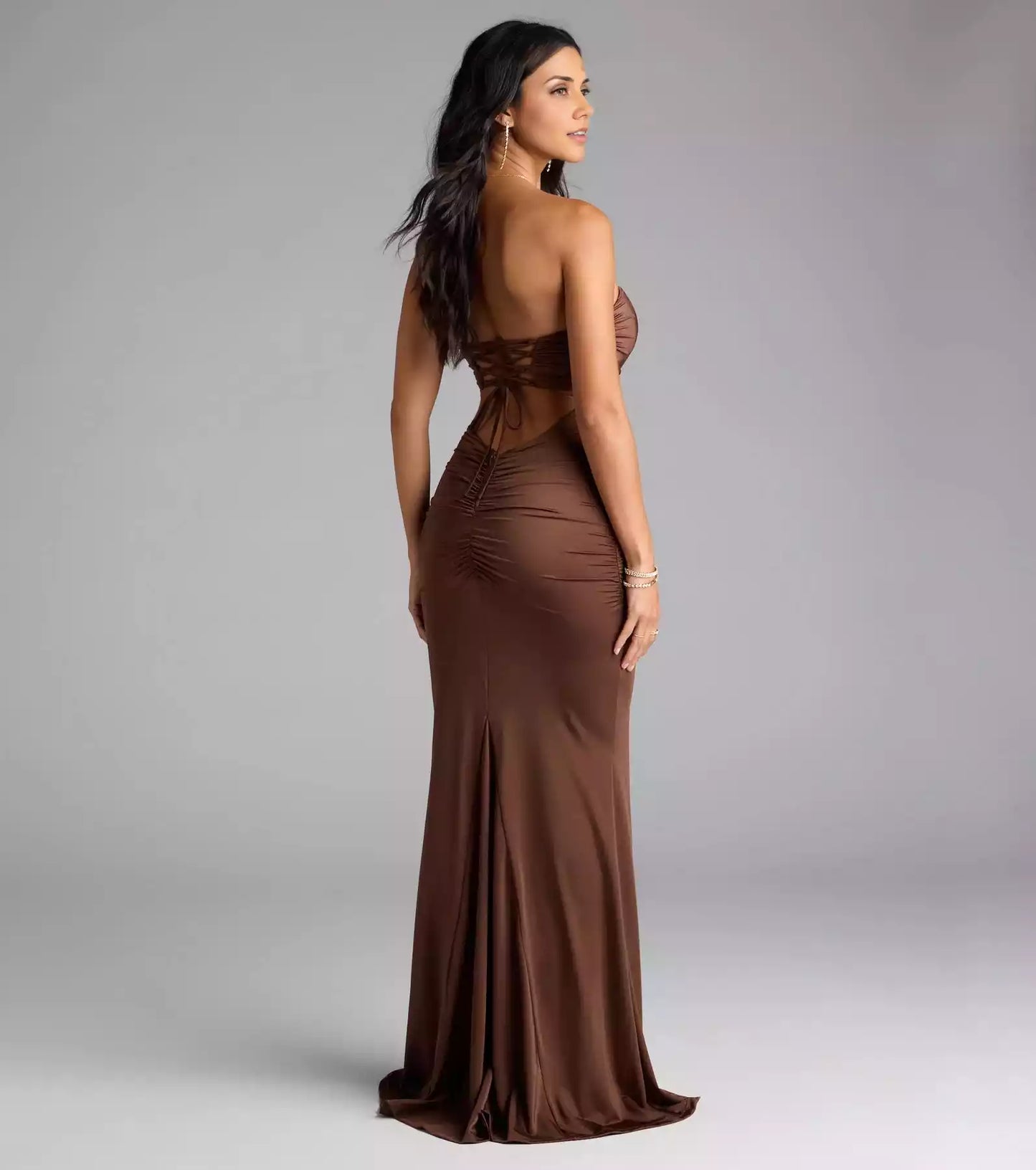Charming strapless neckline, back tie, hem zipper, side seam, pleated mermaid and floor Prom Dresses