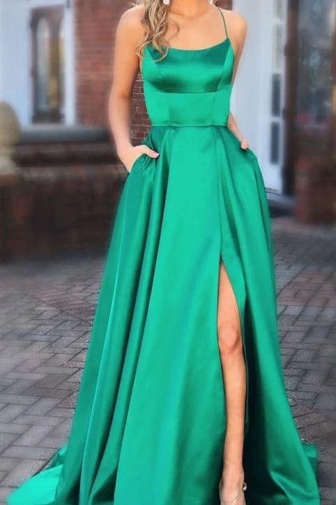 Aimishang A line Prom Dresses Criss-Cross Straps Long Evening Dresses