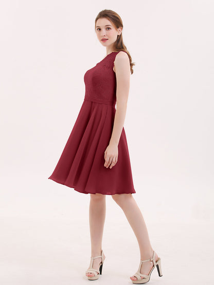 One Shoulder Short Lace Bridesmaid Dress Burgundy