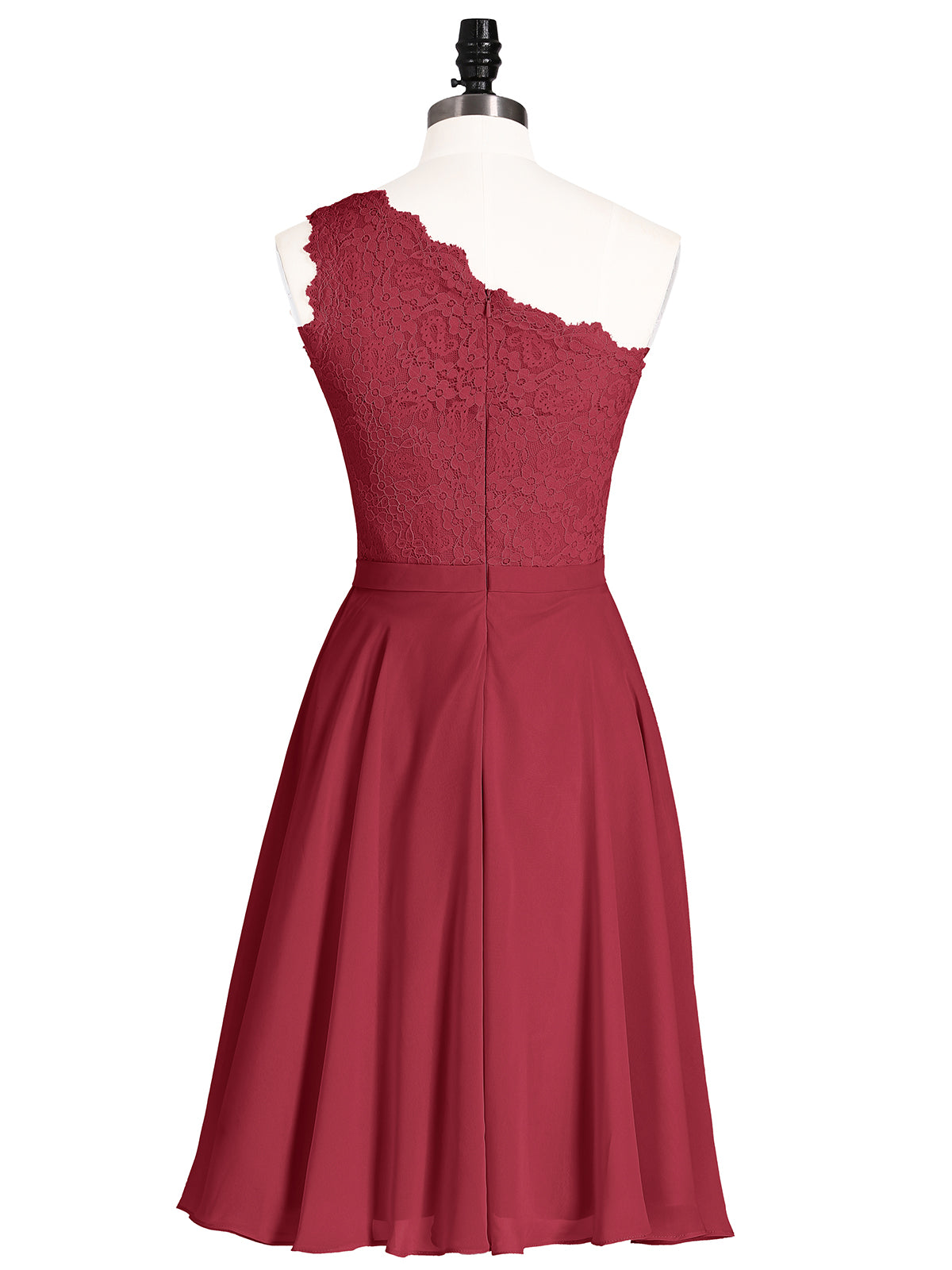 One Shoulder Short Lace Bridesmaid Dress Burgundy