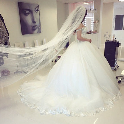 Chic Beaded Straps Off The Shoulder Wedding Dresses Ball Gowns Lace Appliques
