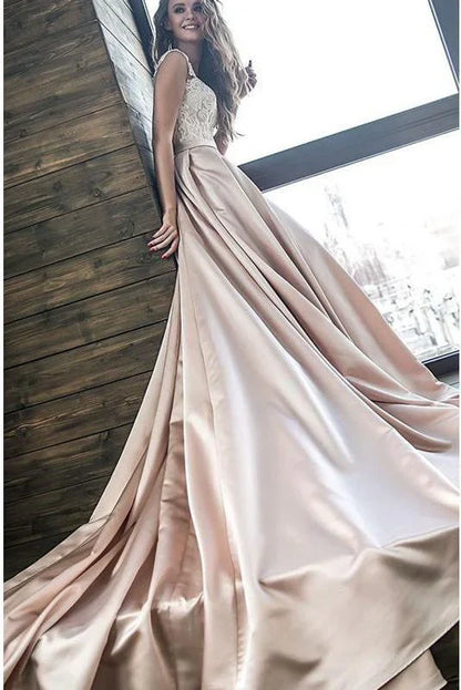 Aimishang Prom Dresses Chic Satin Off the Shoulder Lace Wedding Dress