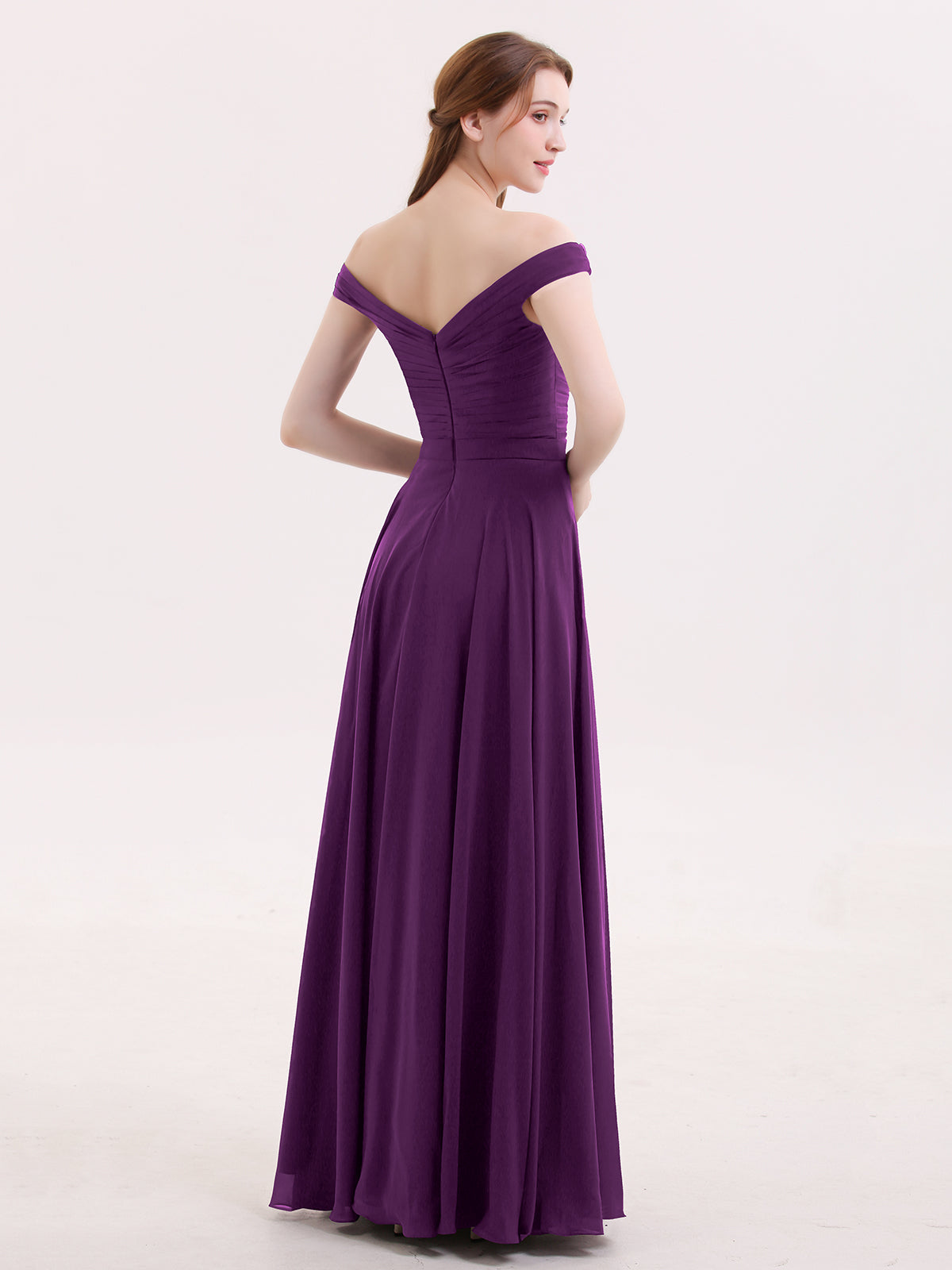 Off Shoulder Full Length Chiffon Dress Grape