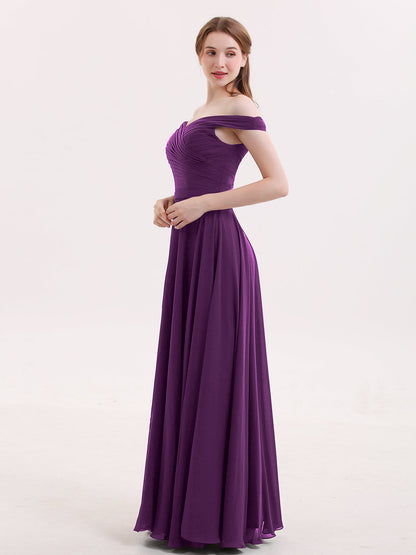 Off Shoulder Full Length Chiffon Dress Grape