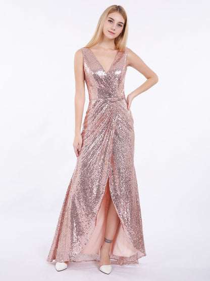 Short Front Long Back Sequins Dress Rose Gold