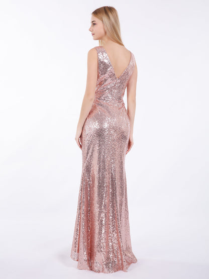 Short Front Long Back Sequins Dress Rose Gold