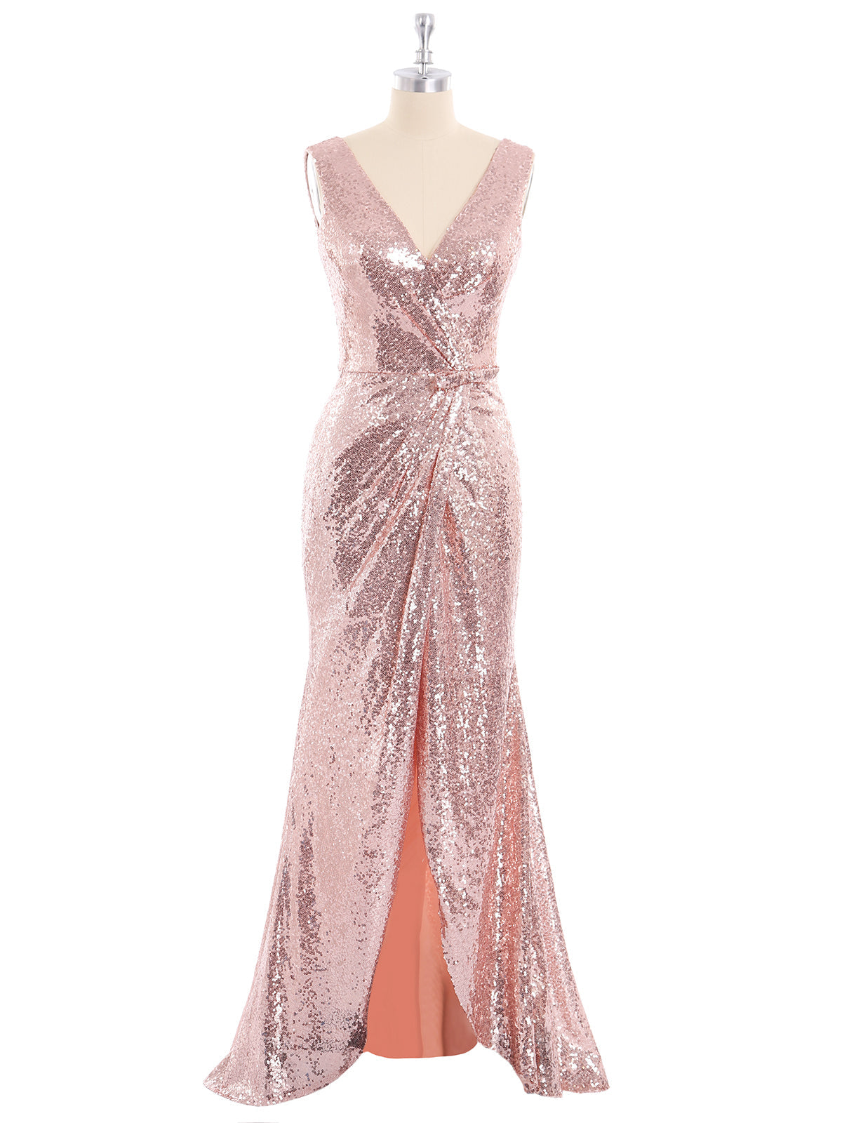 Short Front Long Back Sequins Dress Rose Gold