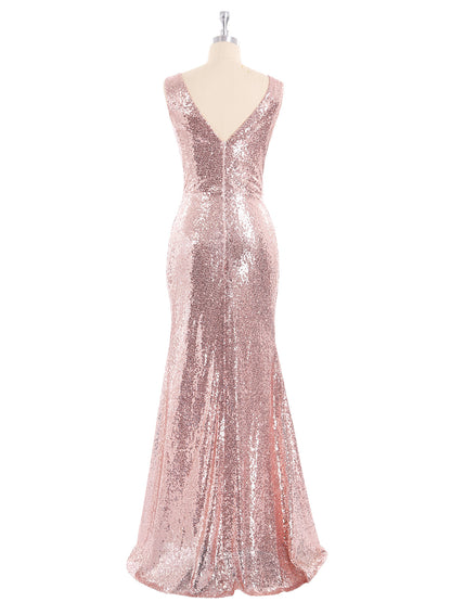 Short Front Long Back Sequins Dress Rose Gold